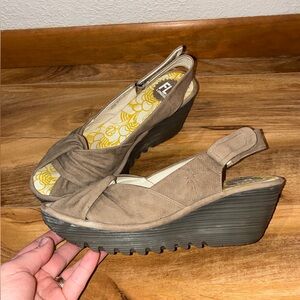 Fly London Yata Sandals Wedges Leather, taupe-  Size 39 (~8-8.5)